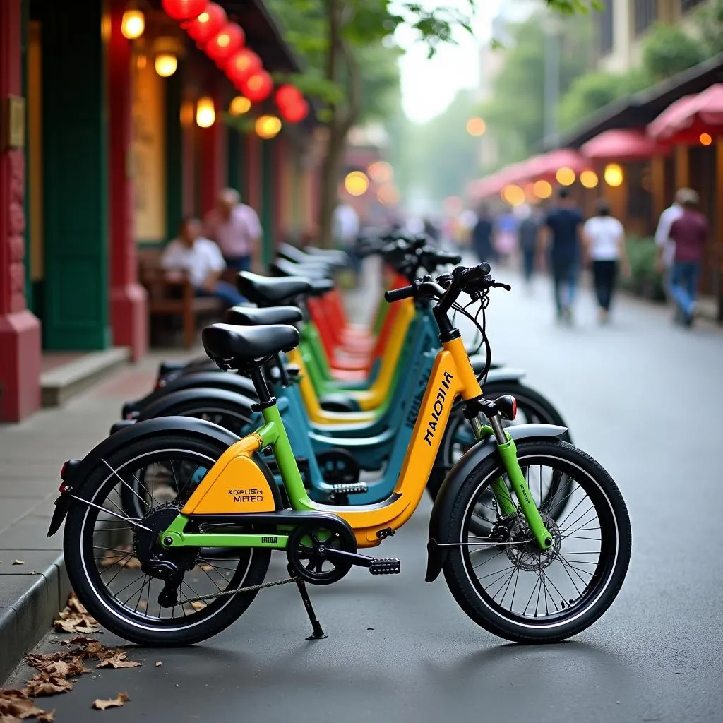 Electric bikes parked in Hanoi's Old Quarter