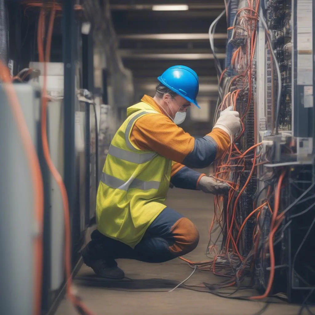 Electrician Working on Cables