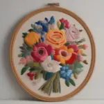 Embroidered picture of a floral bouquet