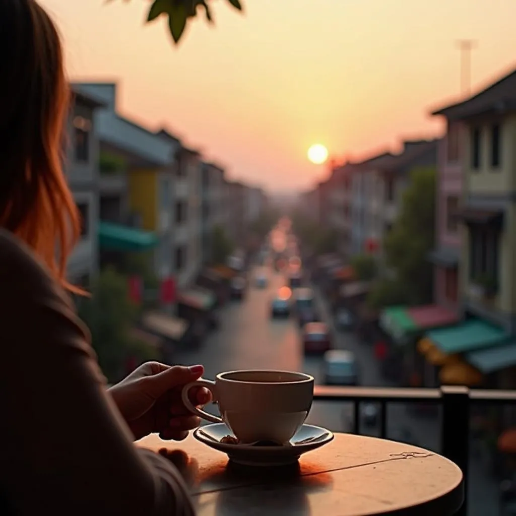 Sipping Brown Rice Tea with a View of Hanoi's Skyline