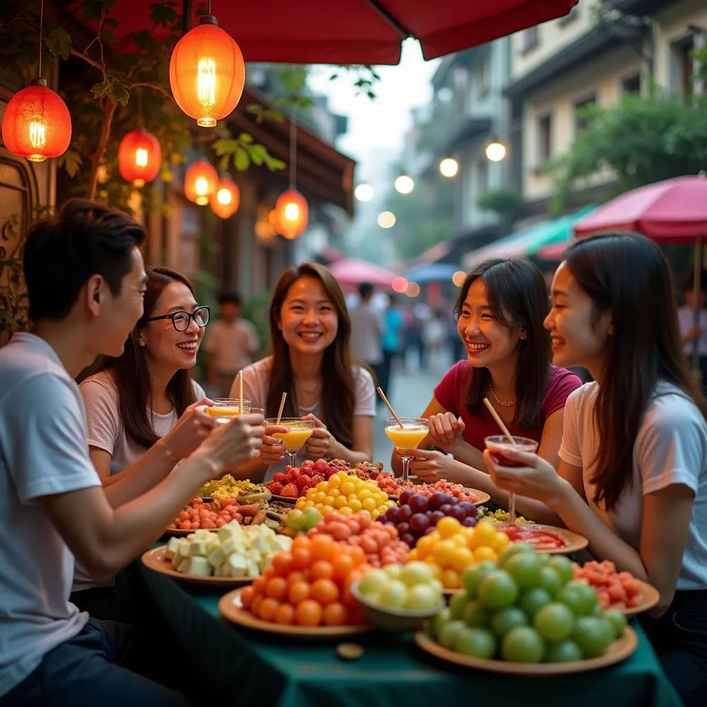 Enjoying fruit salad in Hanoi's Old Quarter