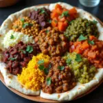 Ethiopian food platter with injera bread