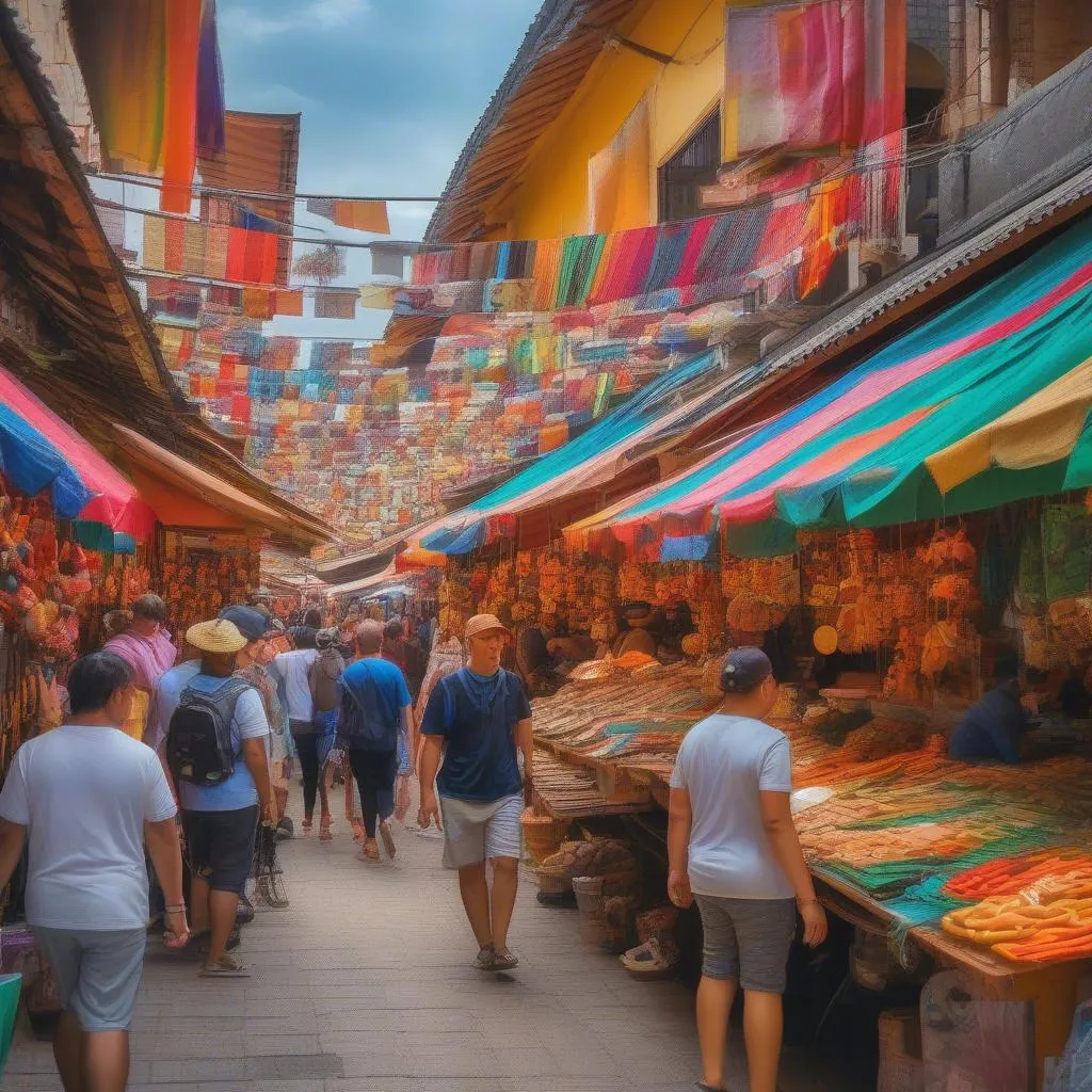 Tourists exploring a bustling local market