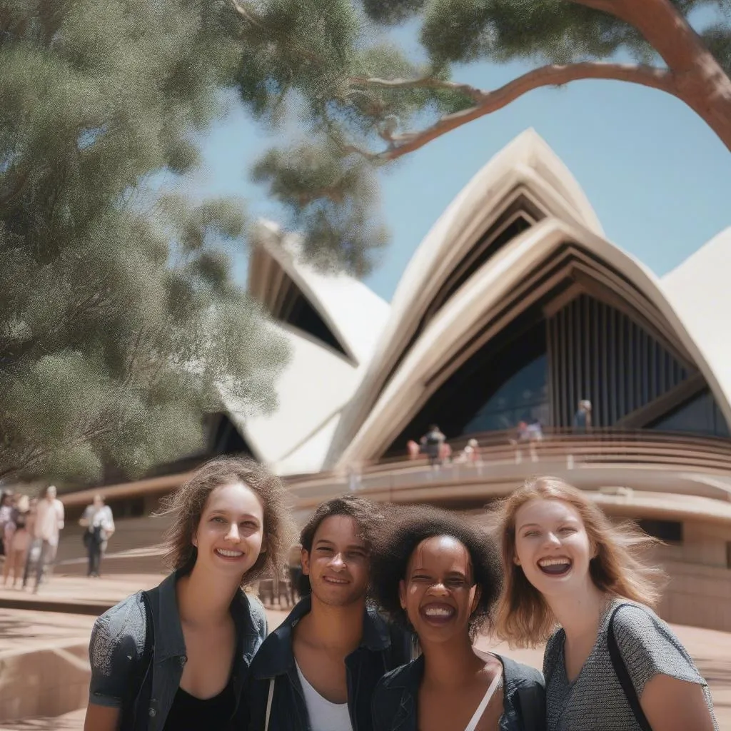 Tourists outside the Sydney Opera House