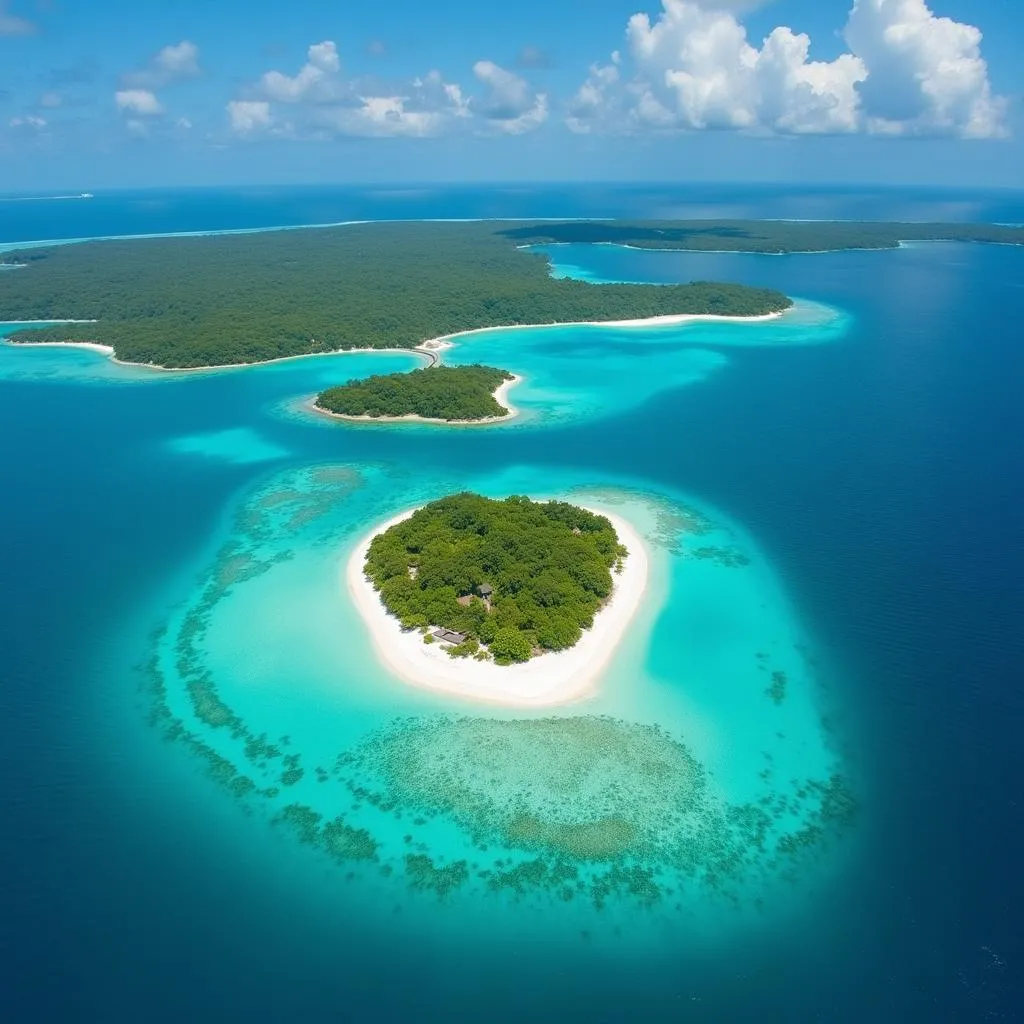 Aerial view of the Exuma Cays in the Bahamas