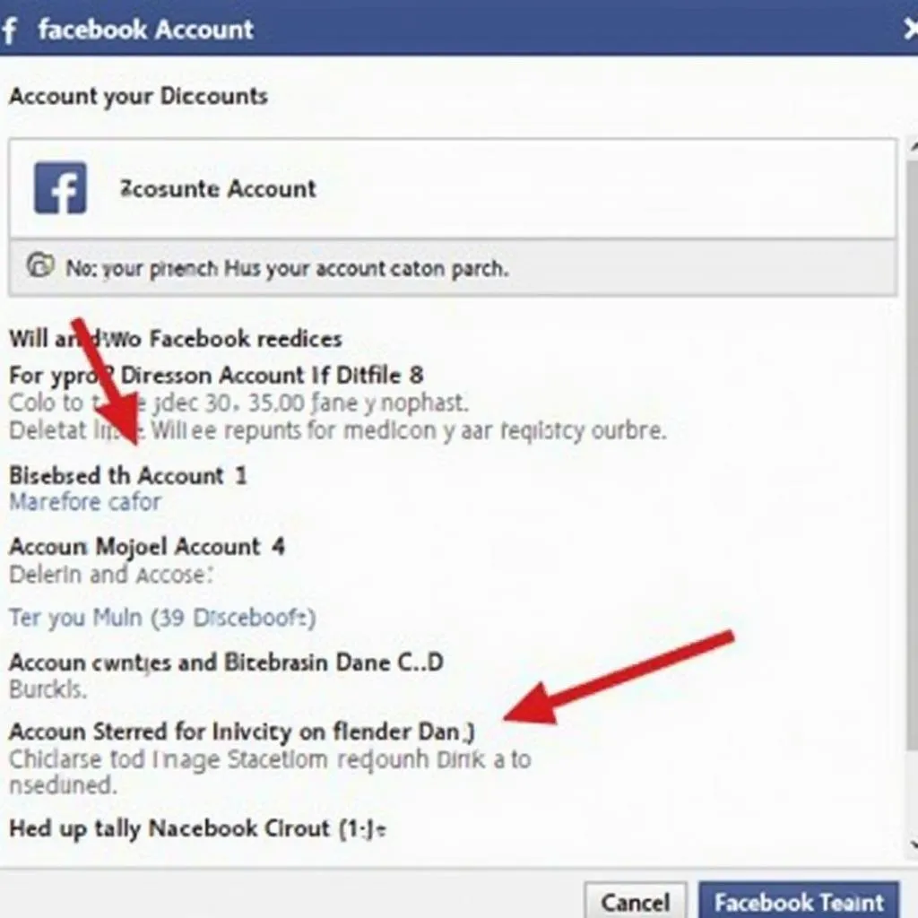 Screenshot of Facebook account settings menu