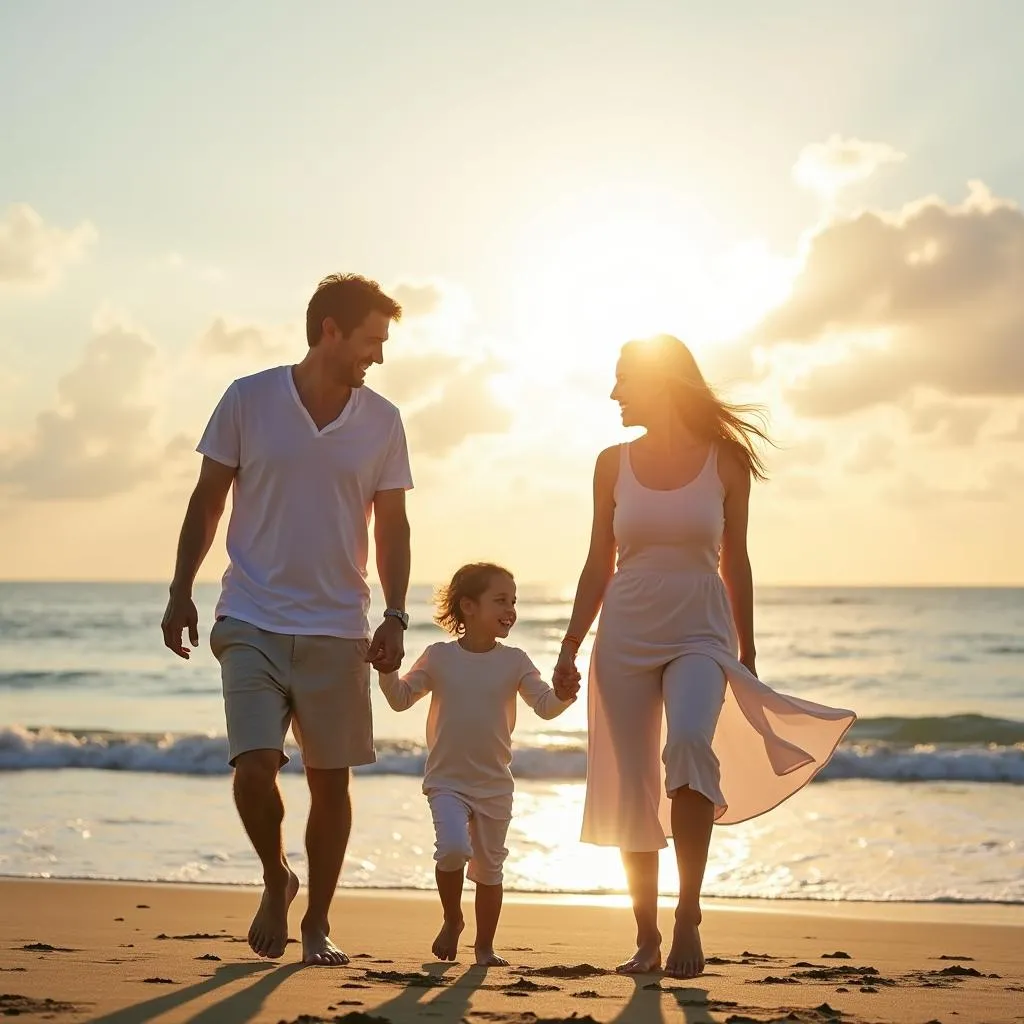 Family Relaxing on Beach