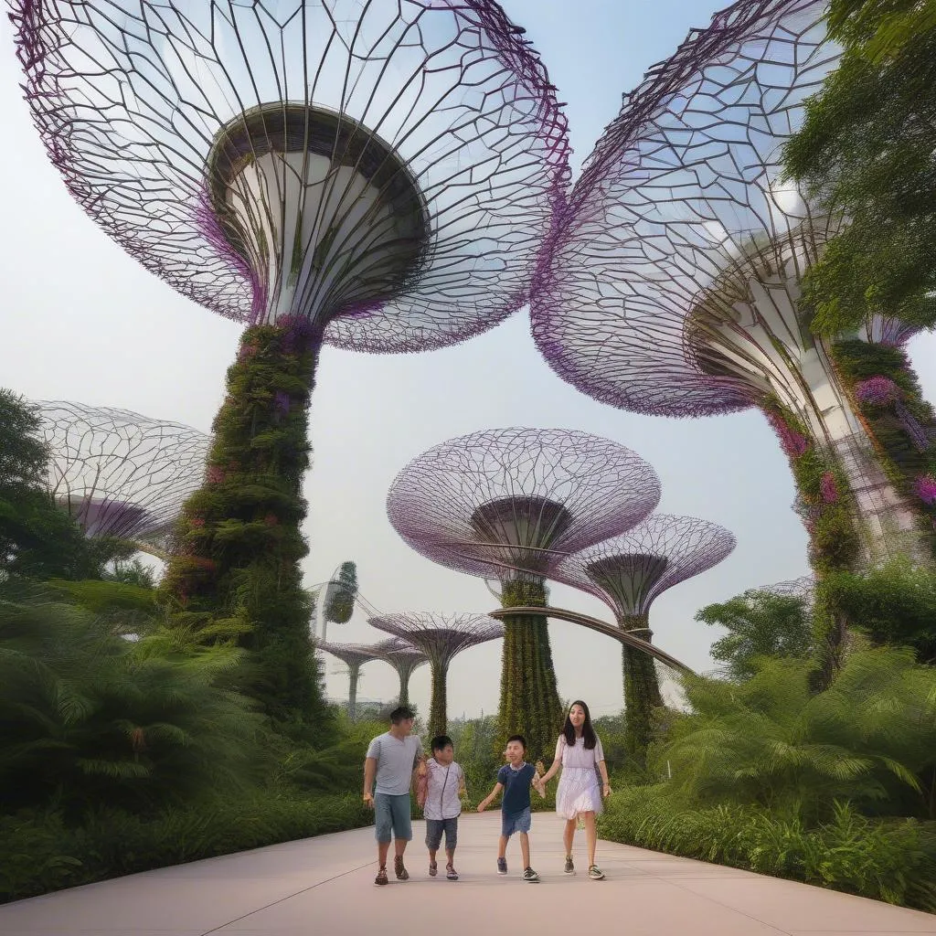 A family enjoying the Gardens by the Bay in Singapore