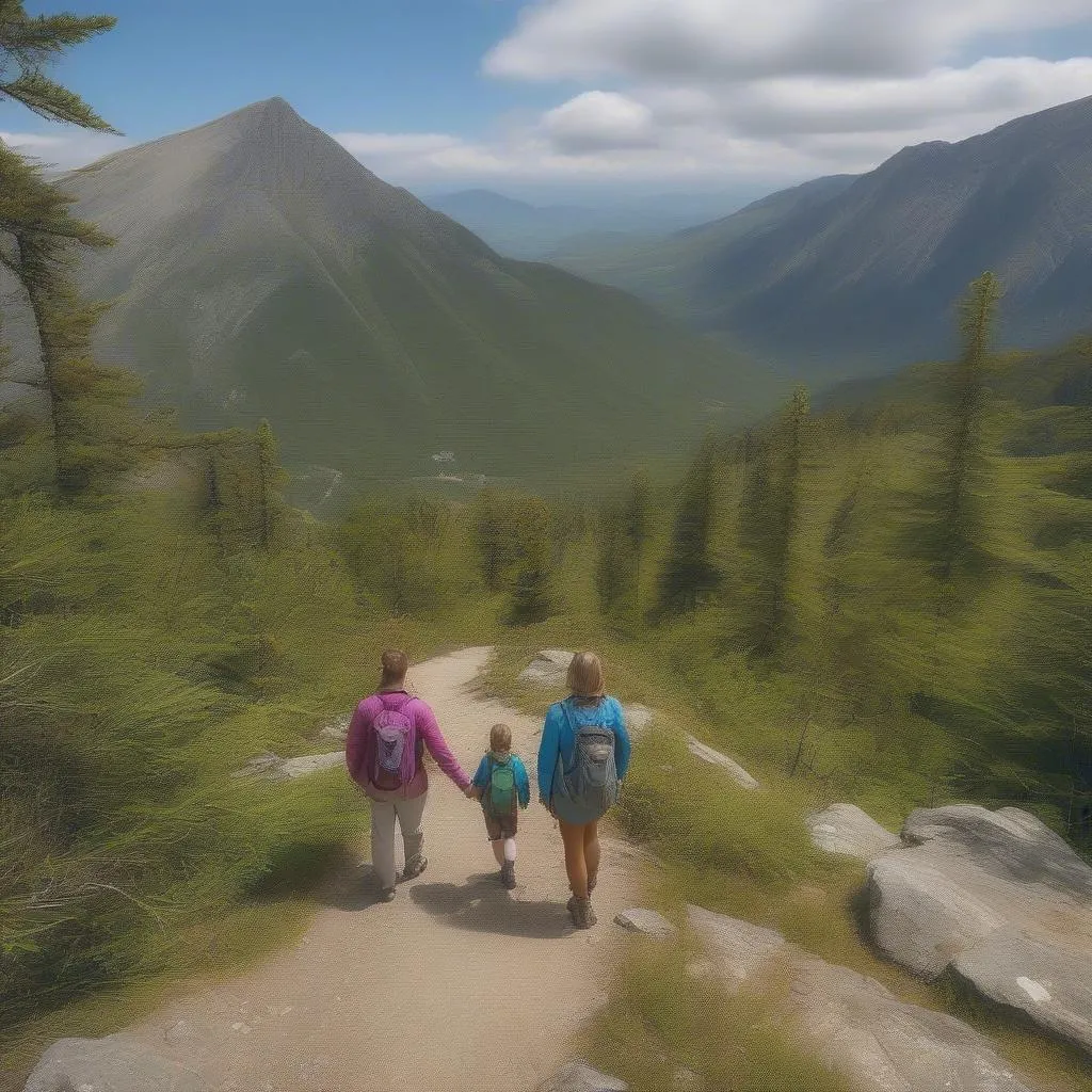 Family hiking in the mountains