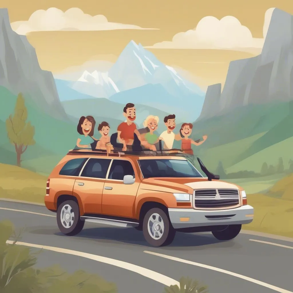 Family enjoying a road trip in a spacious SUV rental