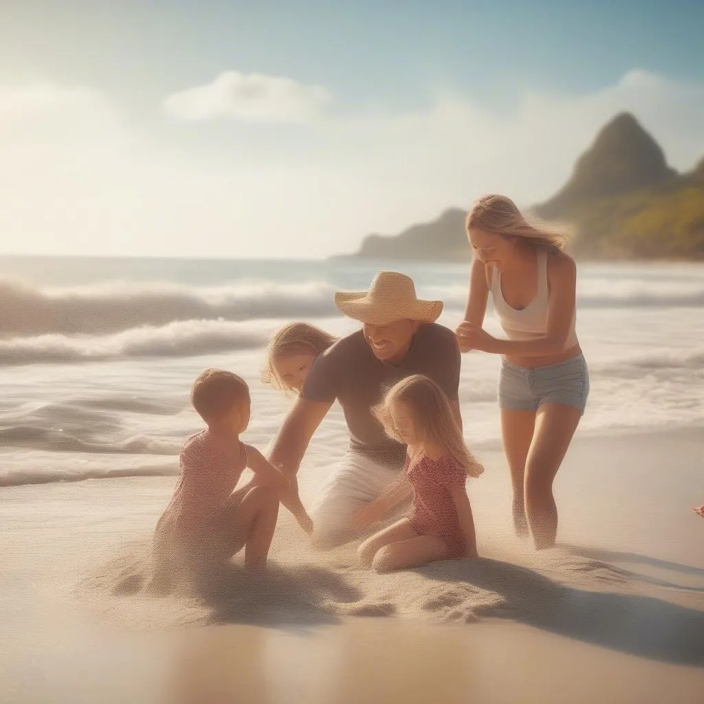 Family enjoying a fun-filled beach vacation