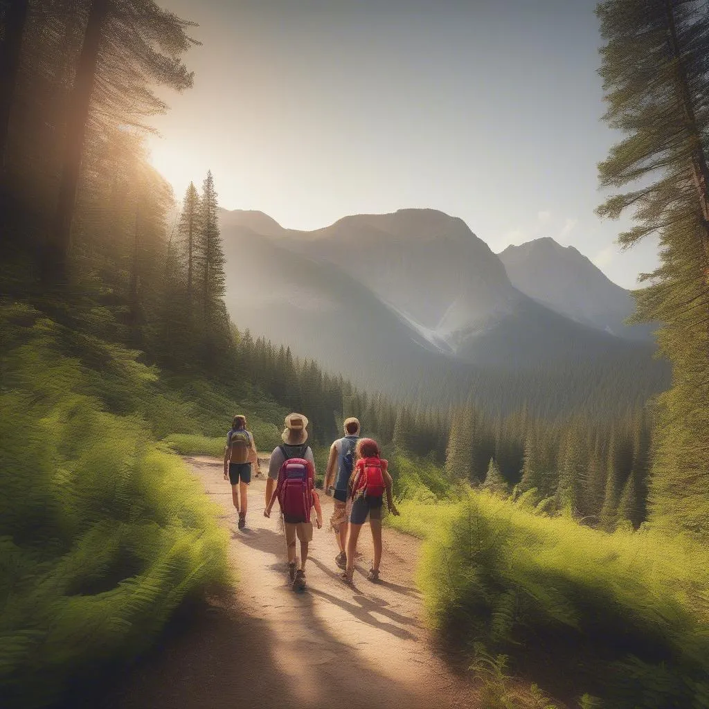 Family Hiking in a National Park