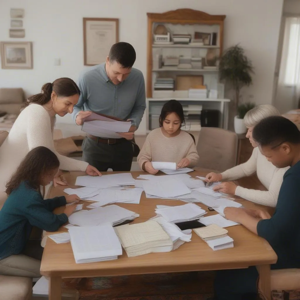 Family organizing travel documents