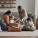 Family packing luggage for a trip