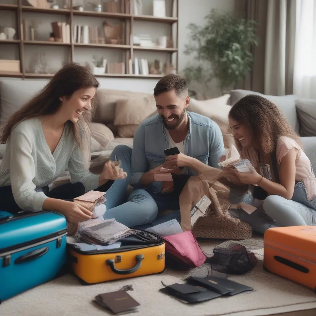 Family packing suitcases for a trip