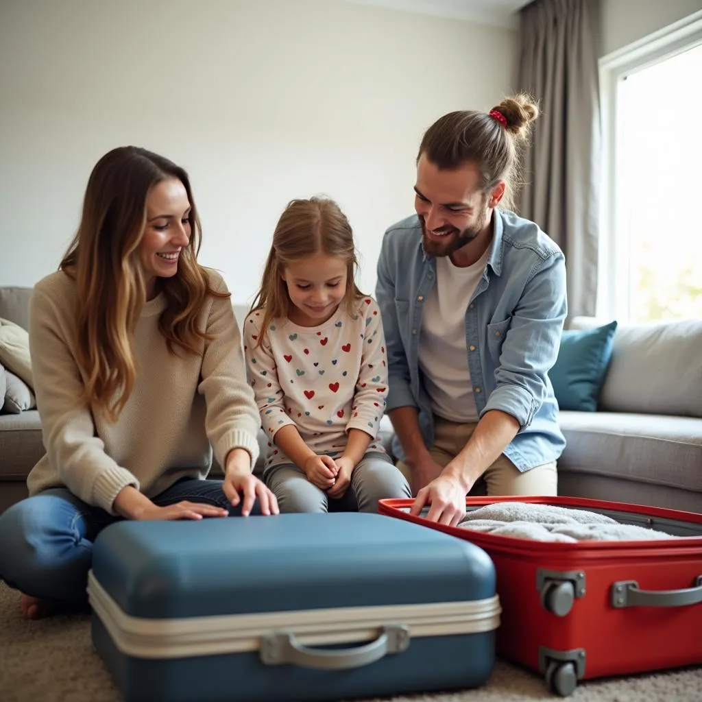 Family Packing Suitcases for a Trip