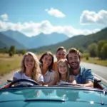 Family enjoying a road trip