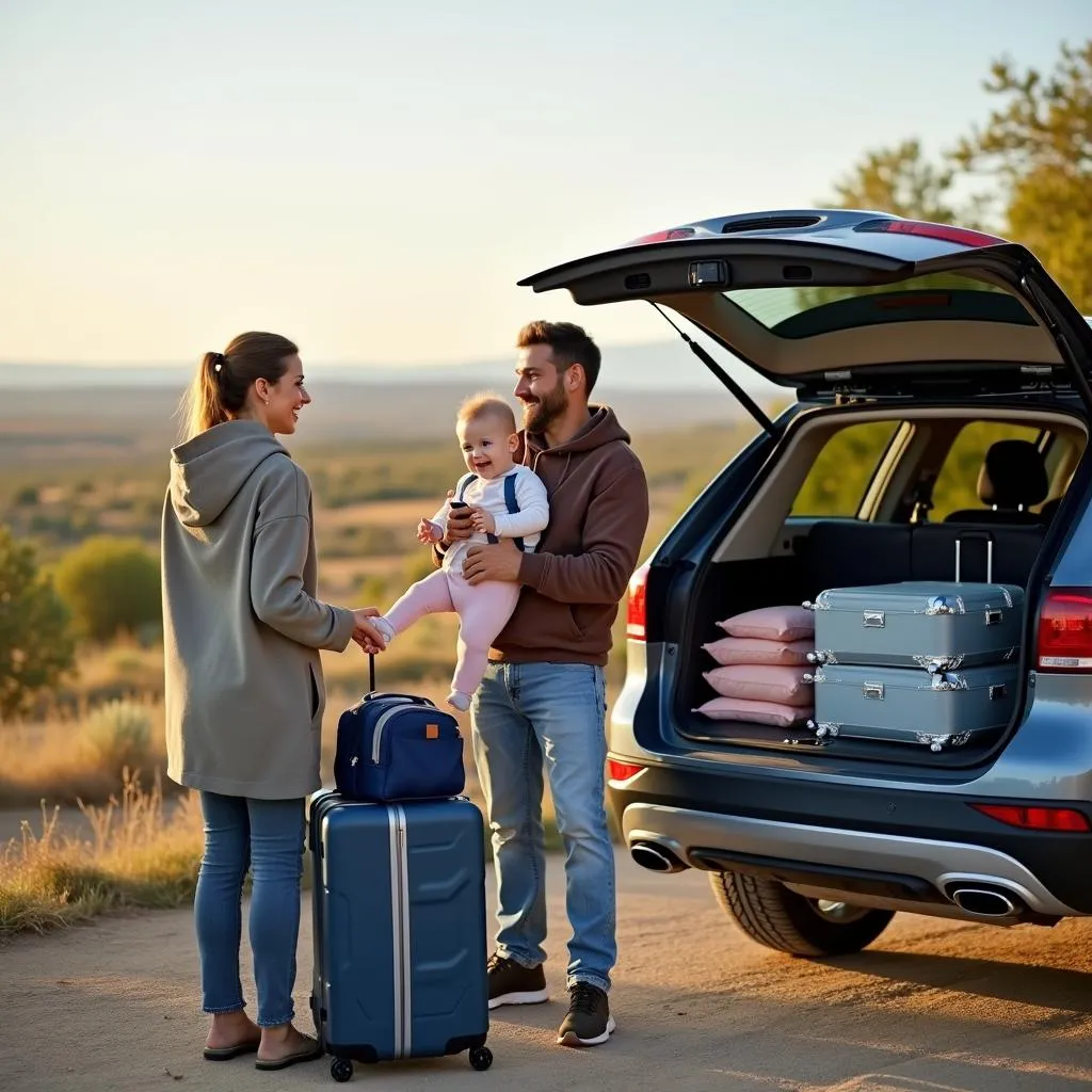 Family enjoying a break at a scenic rest stop