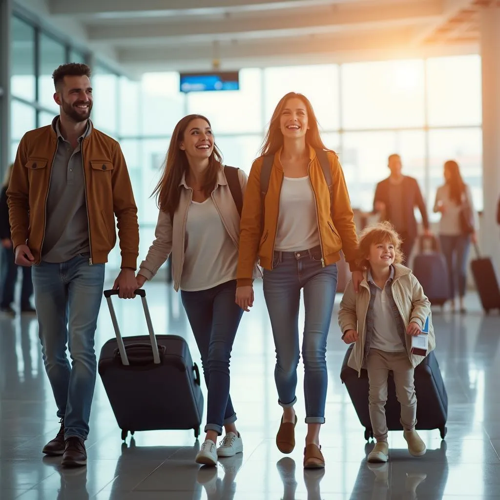 Family Traveling in Airport