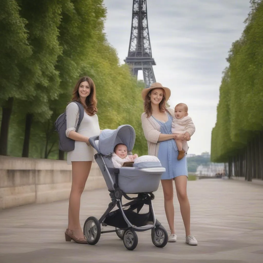 happy family traveling with a newborn