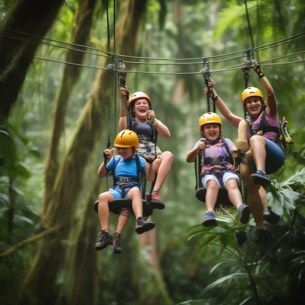 Family enjoying ziplining adventure in Costa Rica