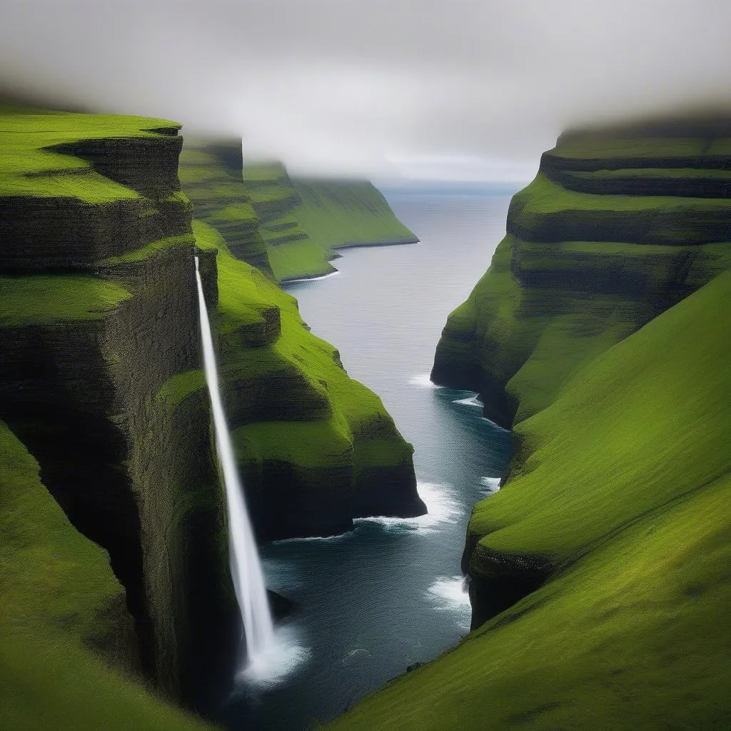 Faroe Islands dramatic cliffs and waterfalls