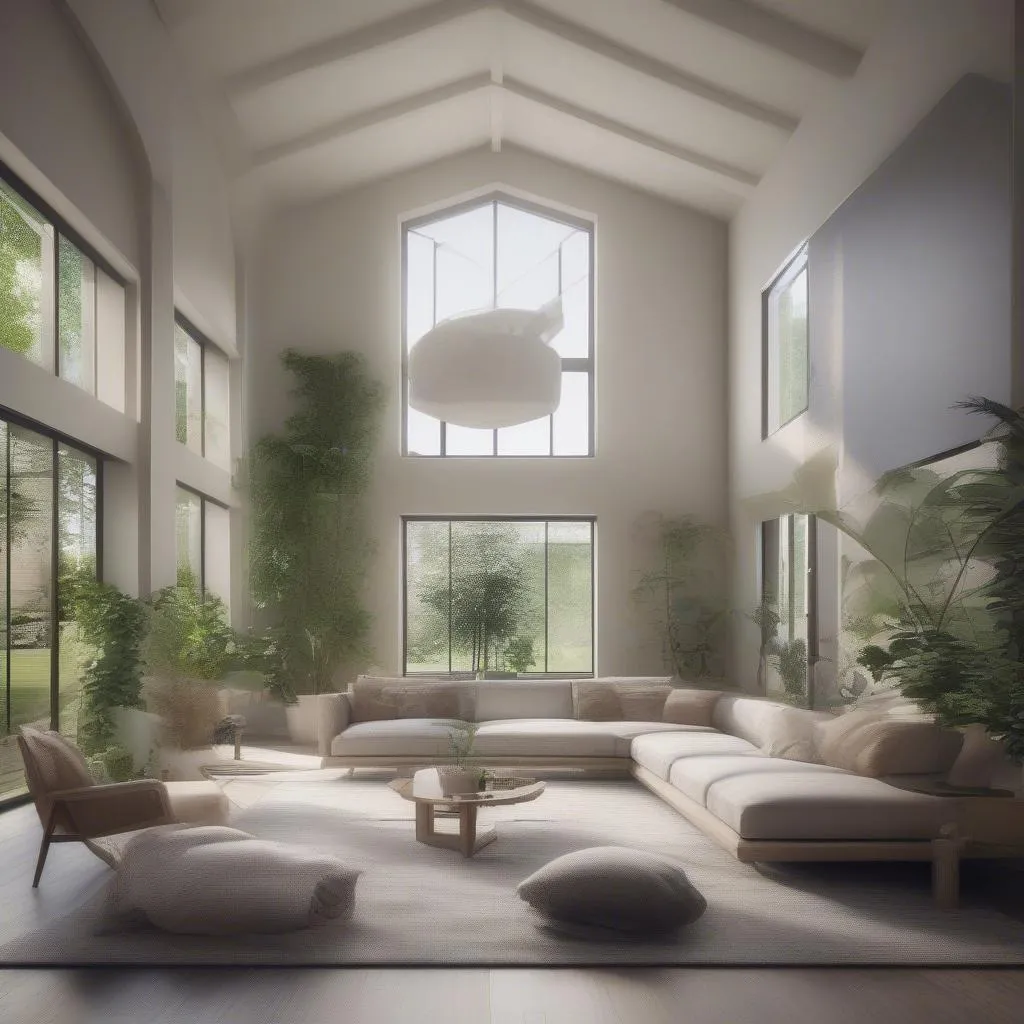 A serene living room decorated according to Feng Shui principles