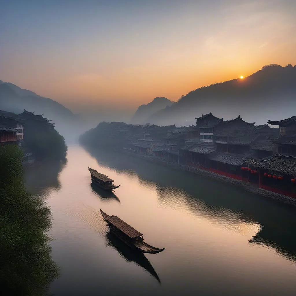 Sunrise over Fenghuang Ancient Town