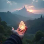 Hand holding a glowing Ferrystone