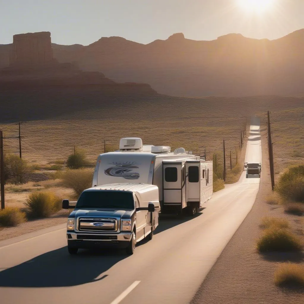 Fifth Wheel and Travel Trailer on Route 66