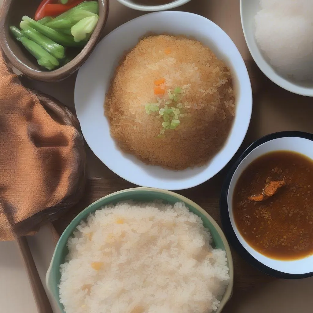 Traditional Filipino breakfast with tuyo, garlic rice, and vinegar