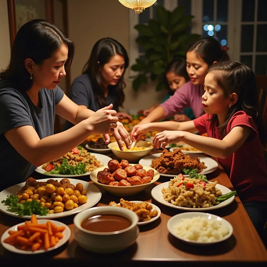 Family enjoying Kamayan feast