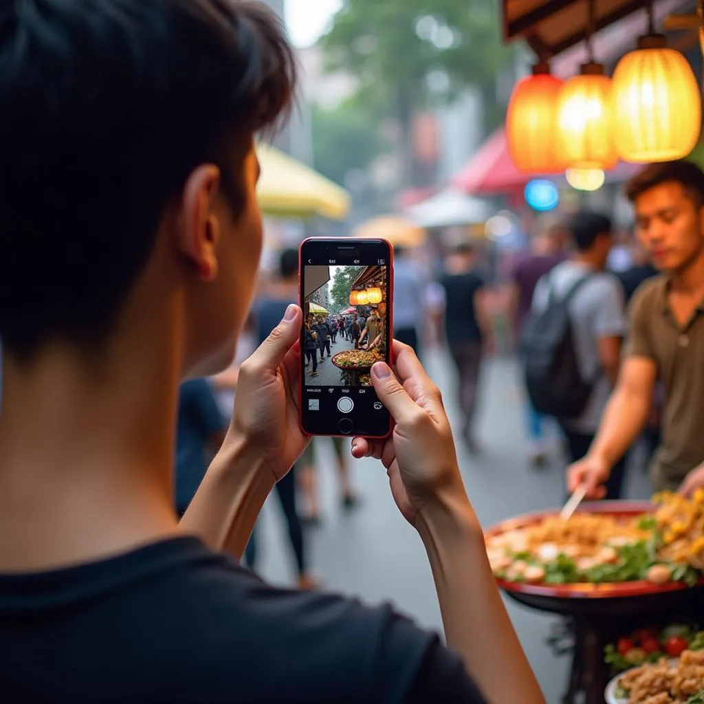 Filming street food in Hanoi