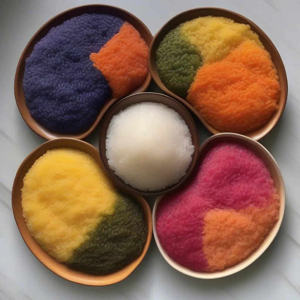 Plate of vibrant five-color sticky rice