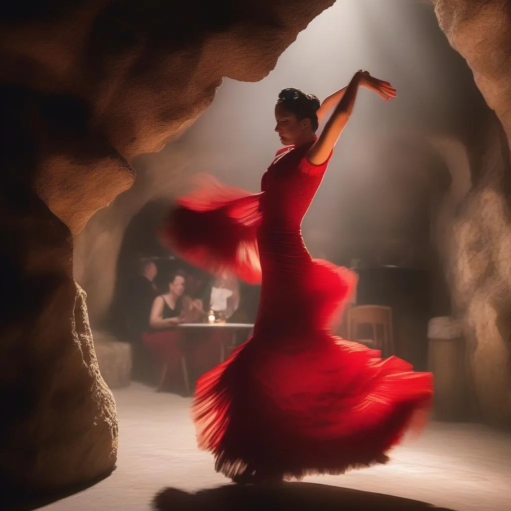 A flamenco dancer performing in a cave bar in Sacromonte, Granada