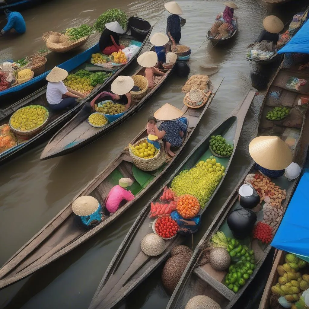 Vibrant Mekong Delta Floating Market