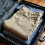 Suitcase with neatly folded slacks