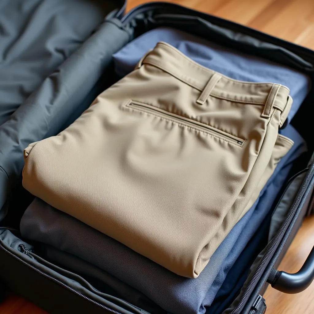 Suitcase with neatly folded slacks