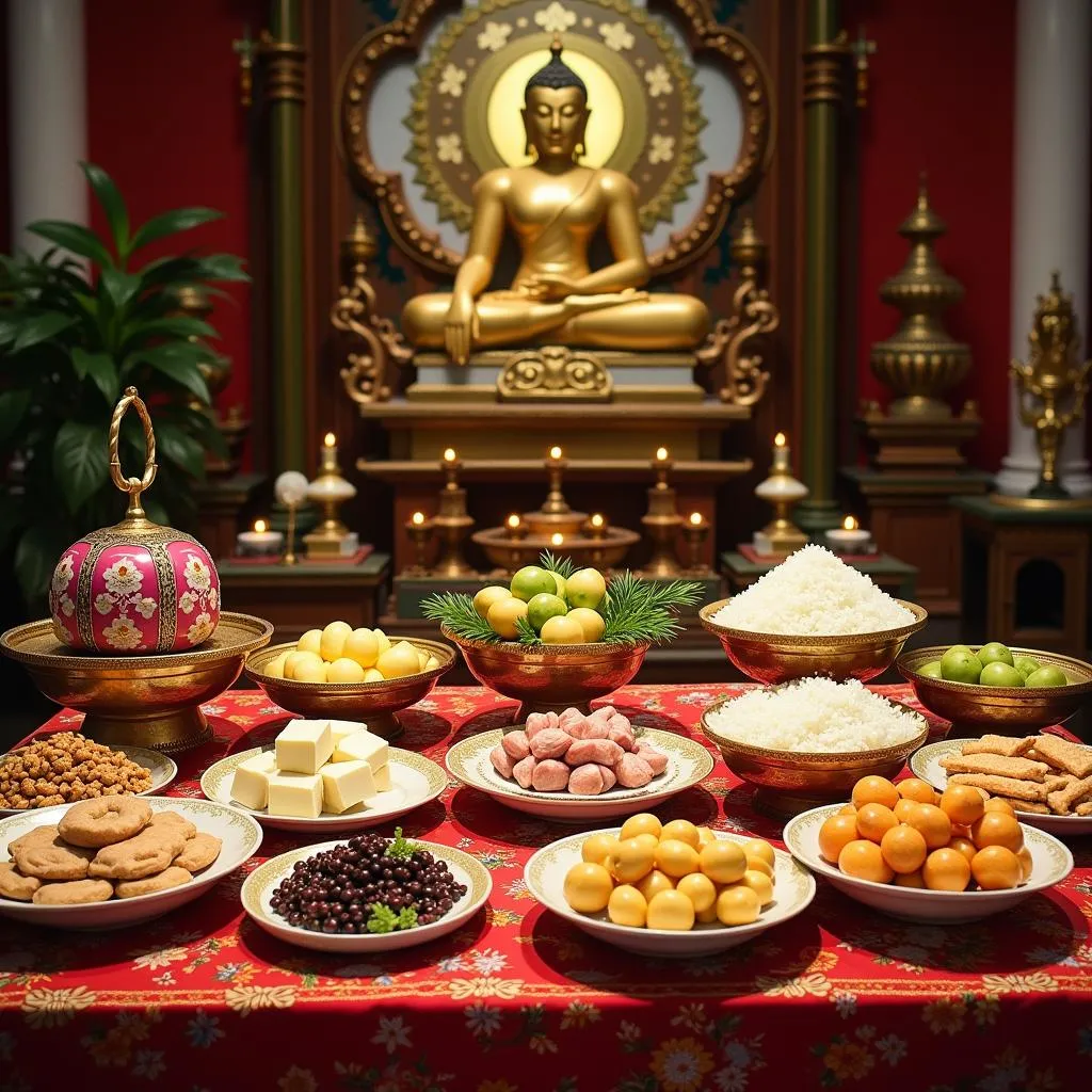 Offering foods in Hanoi temple