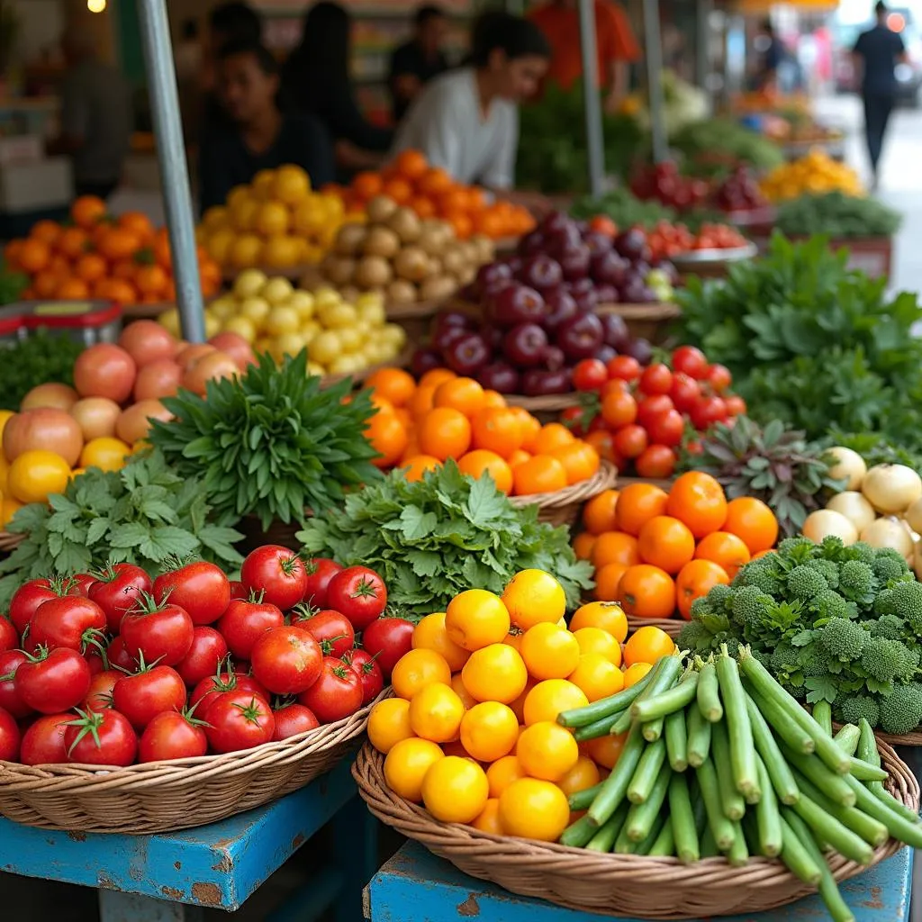 Fresh fruits and vegetables at a Hanoi market