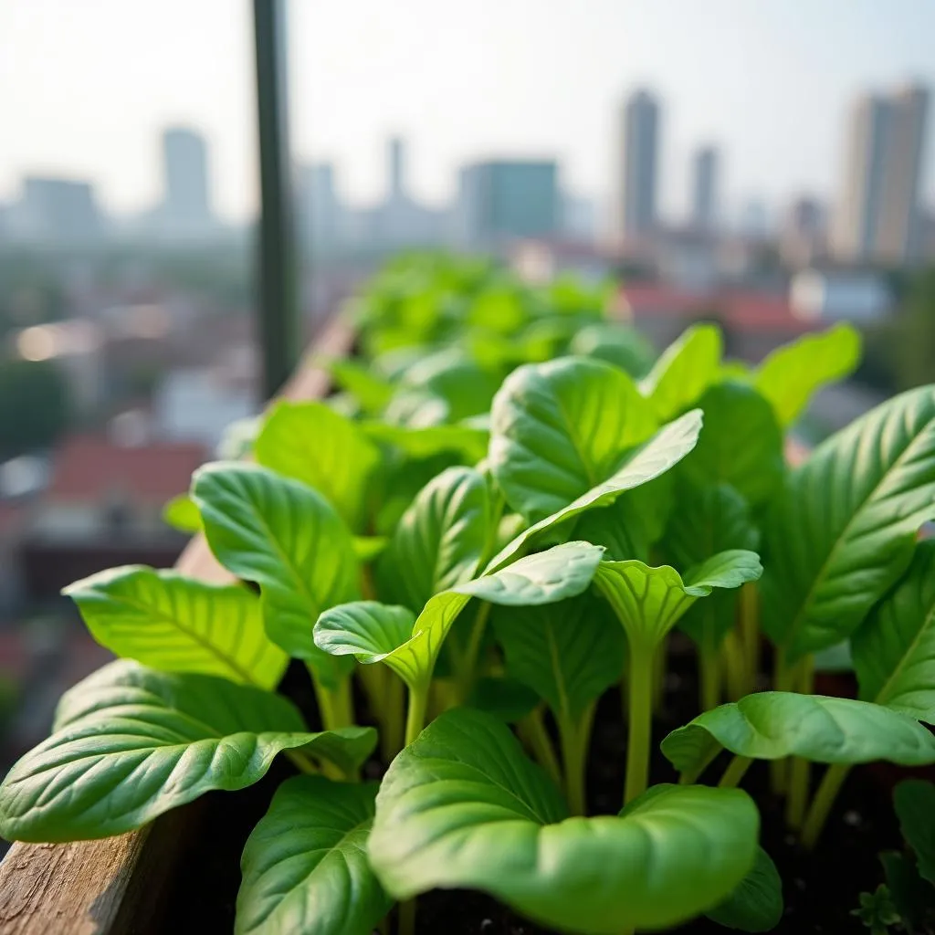 Fresh Mustard Greens Growing in Urban Hanoi