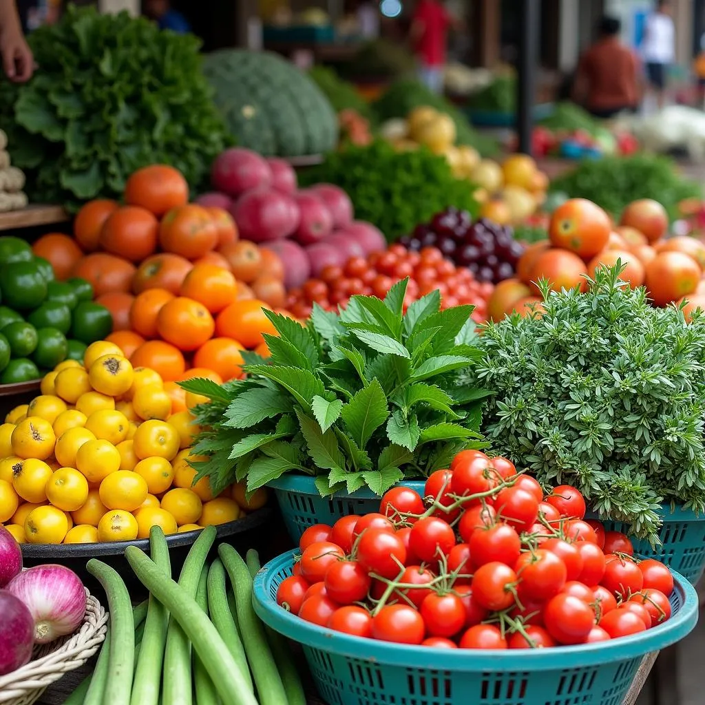  Colorful fresh produce on display at a market in Hanoi 