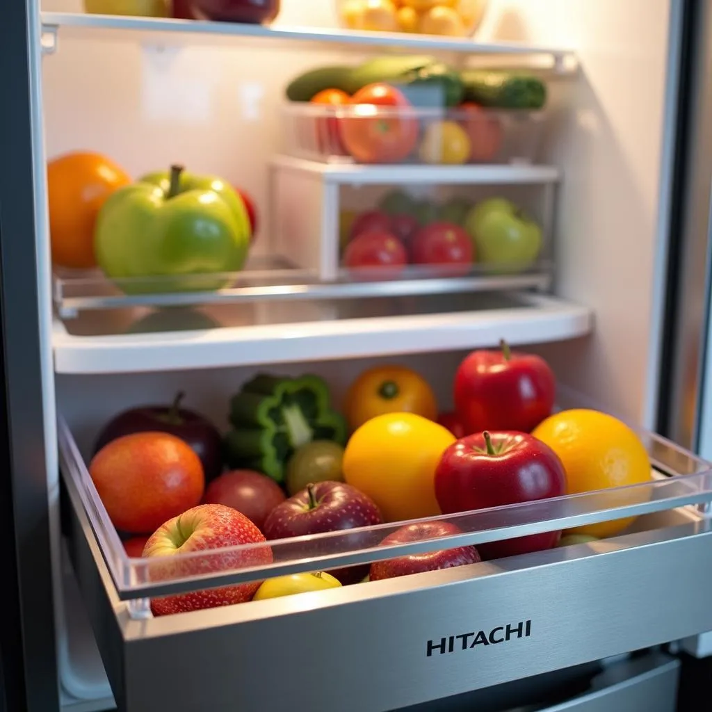 Fresh Produce Organized in Hitachi Refrigerator