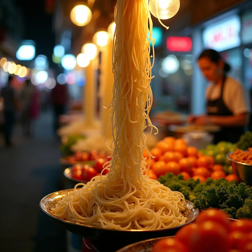 Fresh Quang Noodles at a Hanoi Market