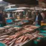 Fresh seafood for sale in Con Dao market