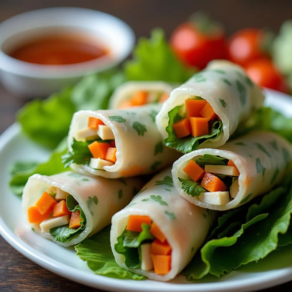 Plate of fresh Vietnamese spring rolls