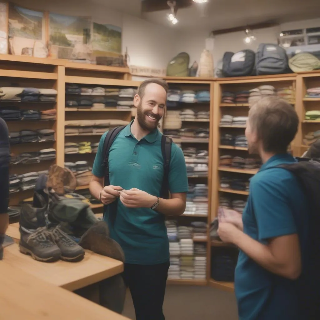 Image of friendly and knowledgeable staff assisting customers at a local outdoor shop