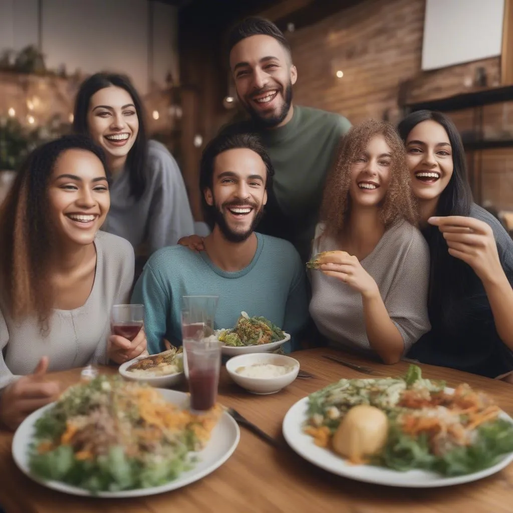 Friends Enjoying a Vegetarian Meal