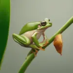 A green tree frog captures a cricket with its sticky tongue