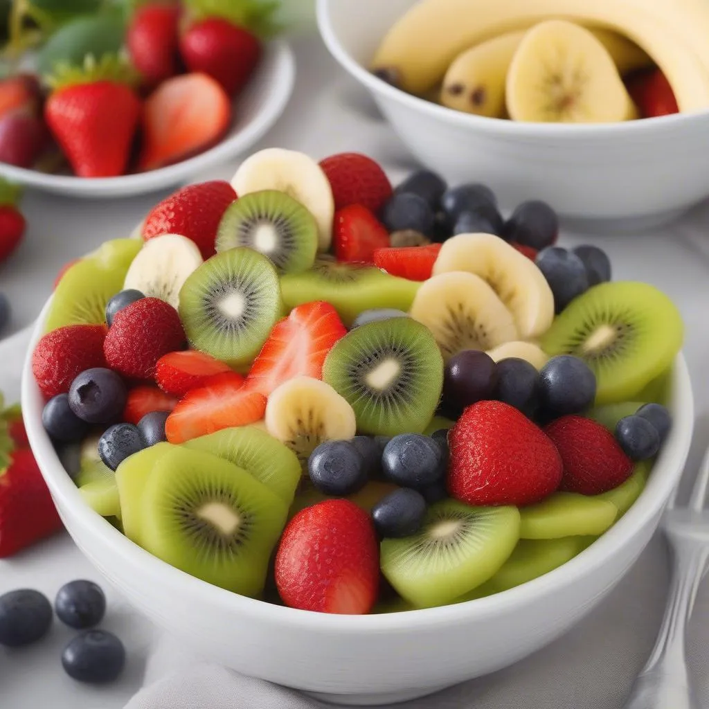 A colorful fruit salad with fresh, juicy fruits